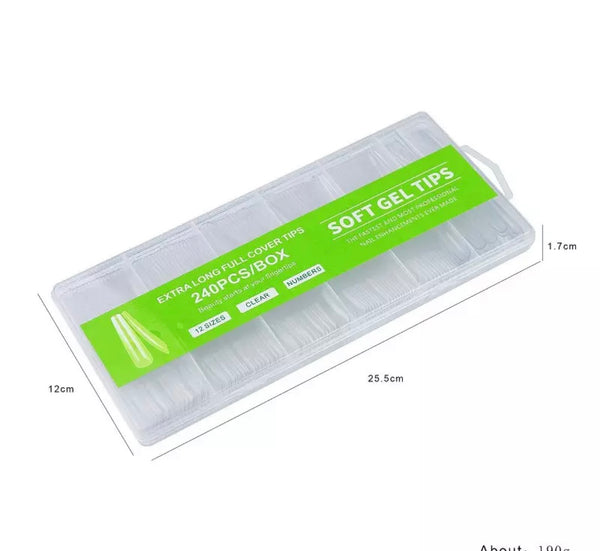 Soft Gel Clear XXL Coffin Tips 240pcs